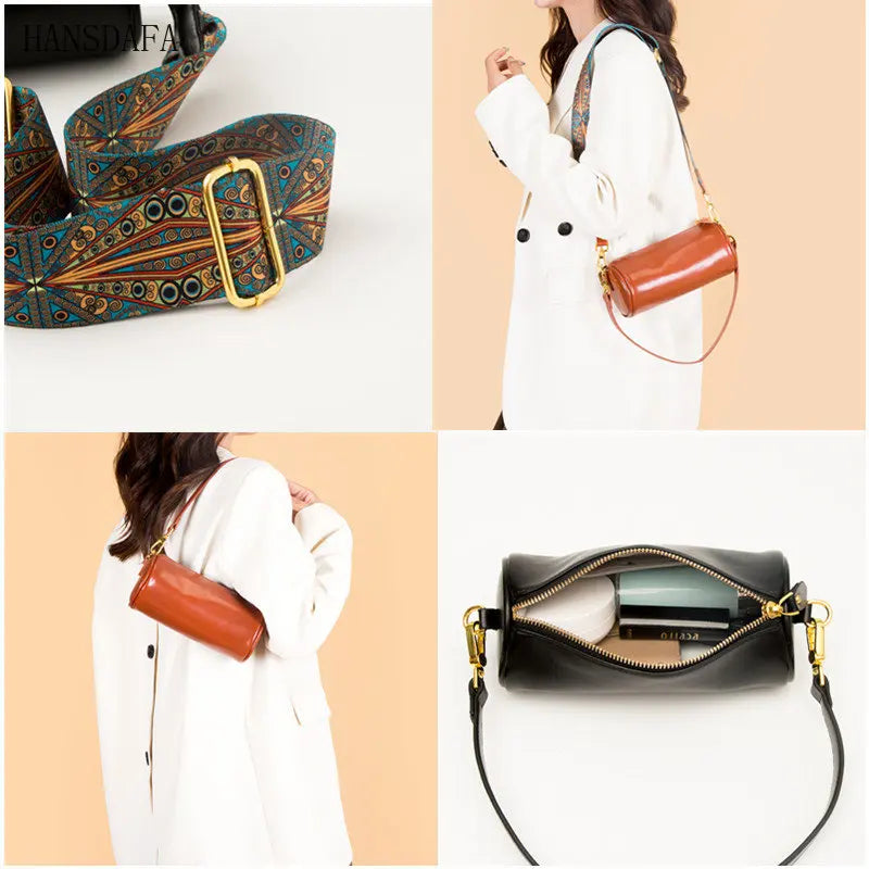 Vintage Solid Leather Small Ladies Handbag Shoulder Messenger Bags for Women