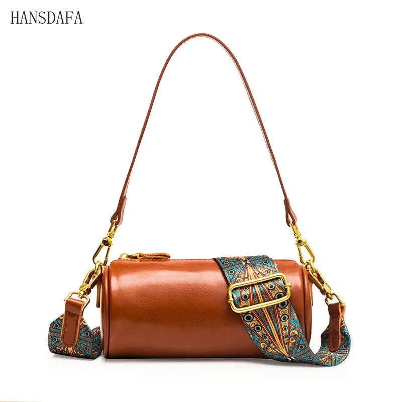 Vintage Solid Leather Small Ladies Handbag Shoulder Messenger Bags for Women