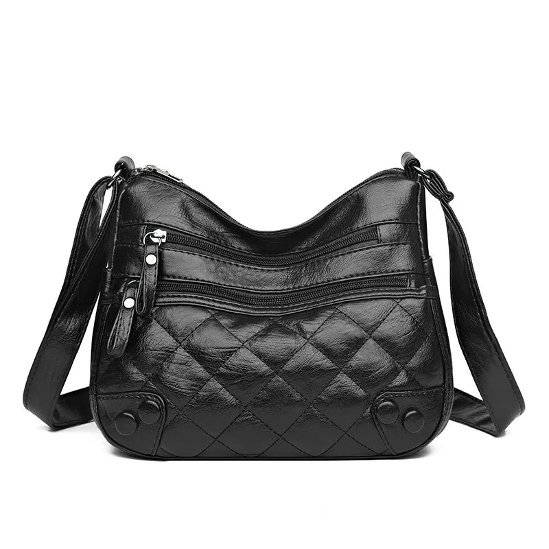 Vintage Leather Shoulder Bag Diamond Lattice Crossbody Purse