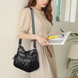 Vintage Leather Shoulder Bag Diamond Lattice Crossbody Purse