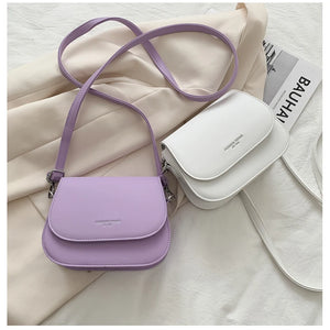 Vintage Solid Saddle Crossbody Bag PU Leather Women's Handbag