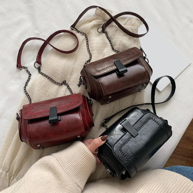 Vintage PU Leather Shoulder Messenger Bag Chain Crossbody