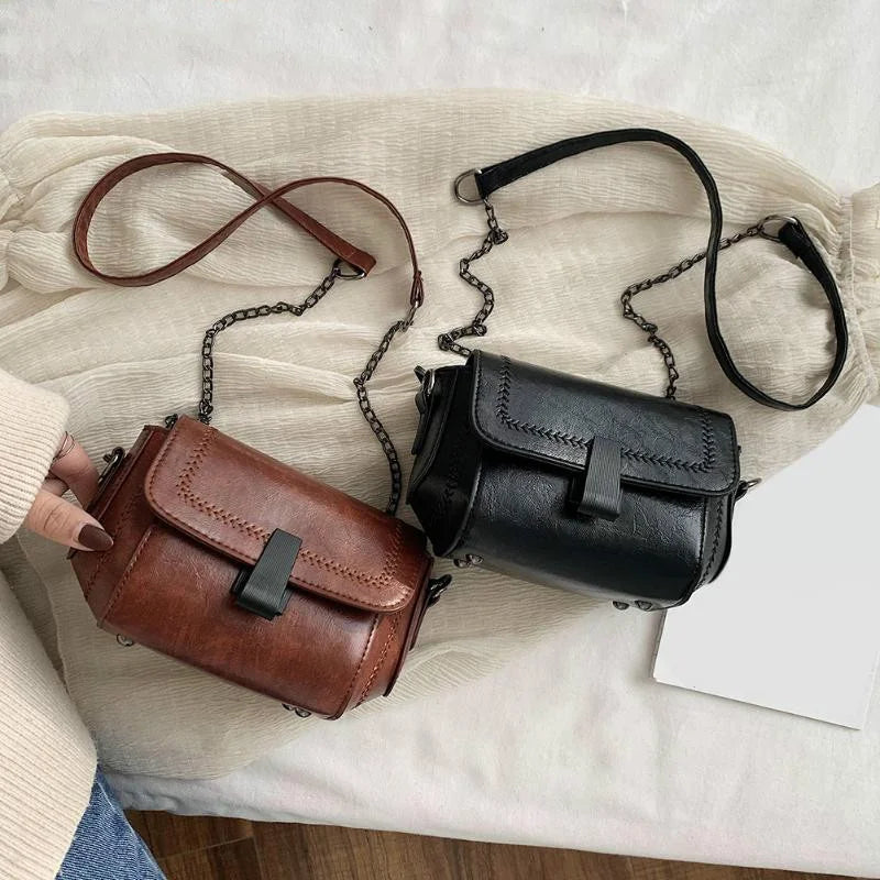 Vintage PU Leather Shoulder Messenger Bag Chain Crossbody
