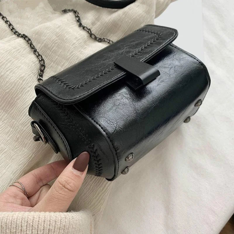 Vintage PU Leather Shoulder Messenger Bag Chain Crossbody