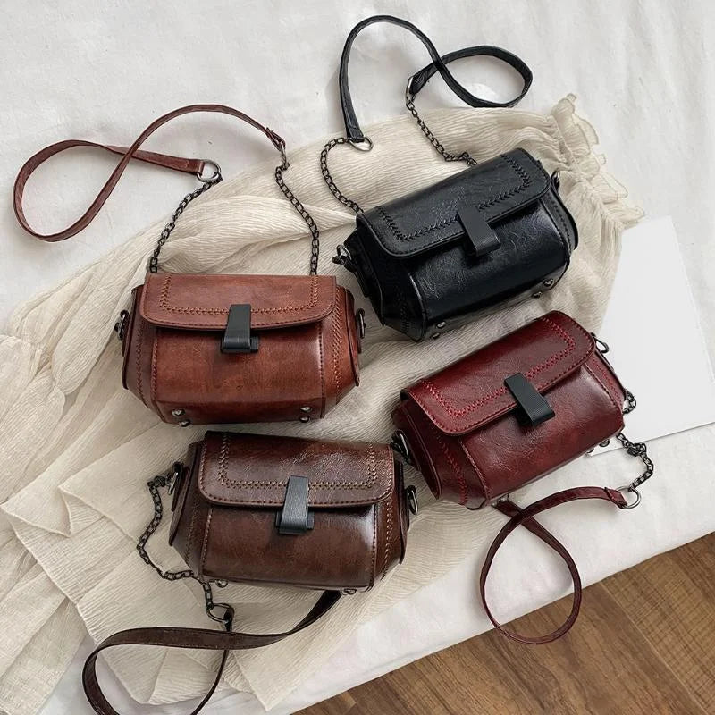 Vintage PU Leather Shoulder Messenger Bag Chain Crossbody