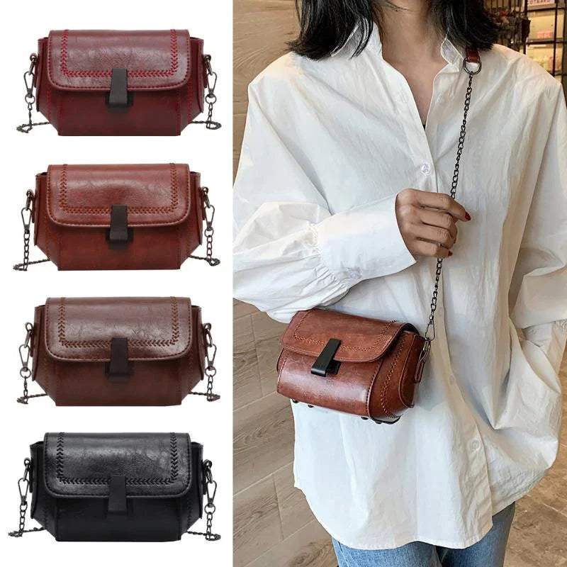 Vintage PU Leather Shoulder Messenger Bag Chain Crossbody