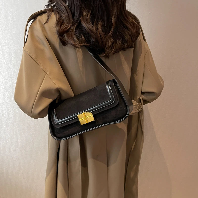 Vintage Nubuck Leather Shoulder Bag for Women Winter Handbag