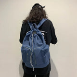 Vintage Solid String Backpack Multi-Pocket High Waterproof Nylon Book Bags