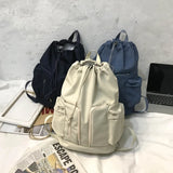 Vintage Solid String Backpack Multi-Pocket High Waterproof Nylon Book Bags