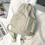 Vintage Solid String Backpack Multi-Pocket High Waterproof Nylon Book Bags