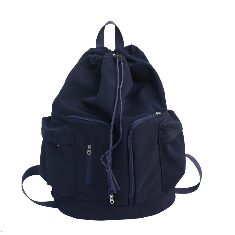Vintage Solid String Backpack Multi-Pocket High Waterproof Nylon Book Bags