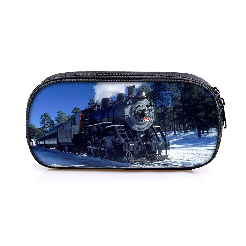 Vintage Steam Train Locomotive Cosmetic Pencil Bag