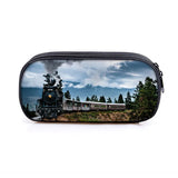 Vintage Steam Train Locomotive Cosmetic Pencil Bag