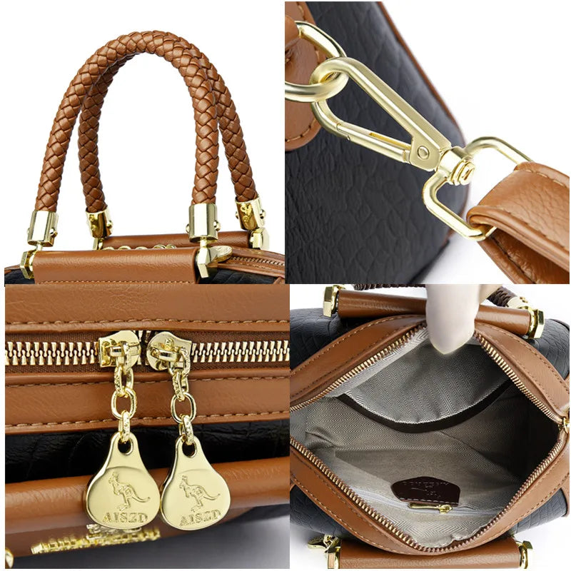 Vintage Stone Pattern Leather Shoulder Crossbody Bags Women