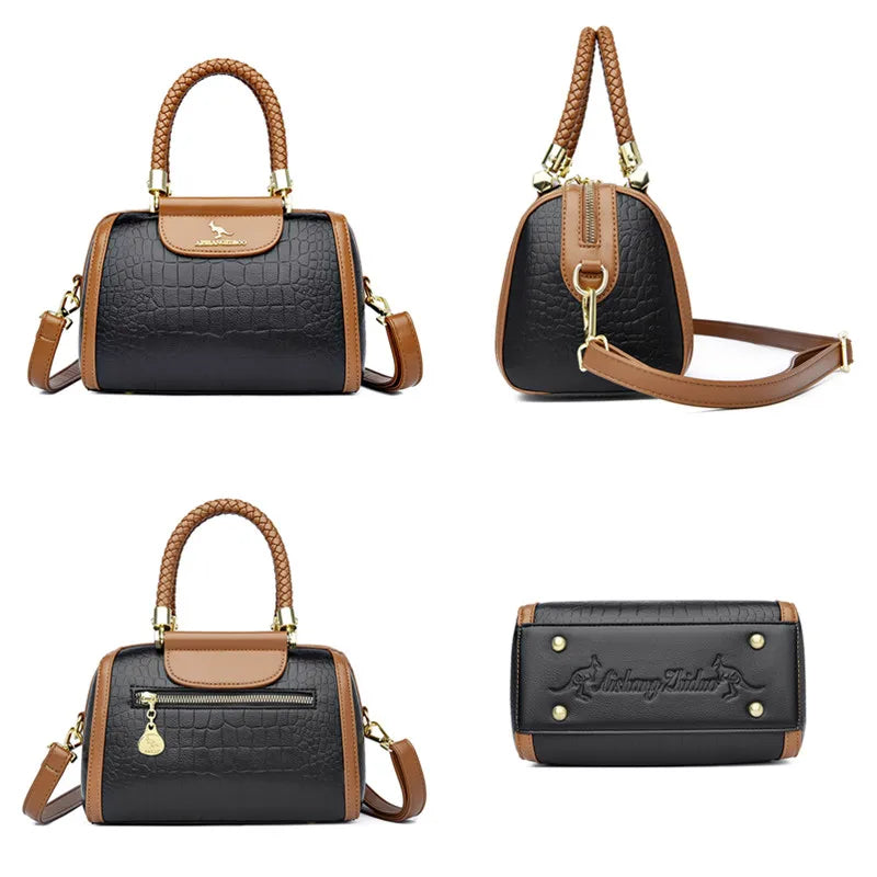 Vintage Stone Pattern Leather Shoulder Crossbody Bags Women