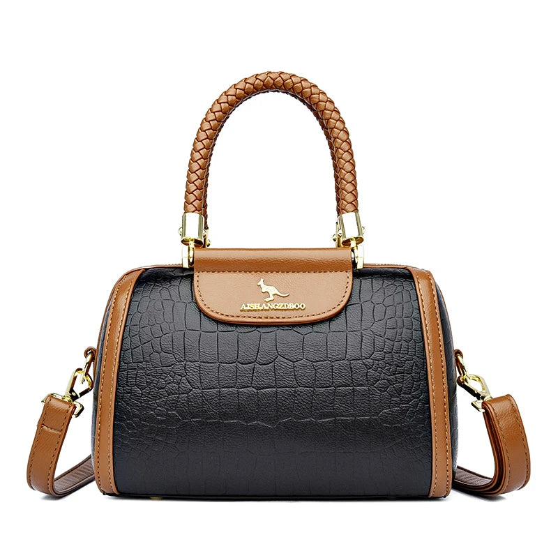 Vintage Stone Pattern Leather Shoulder Crossbody Bags Women