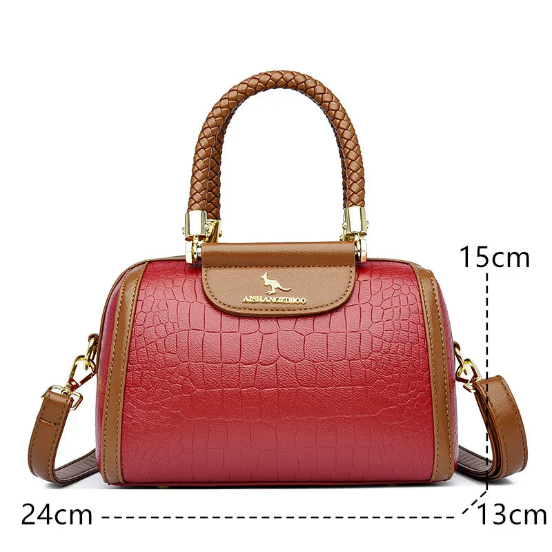 Vintage Stone Pattern Leather Shoulder Crossbody Bags Women