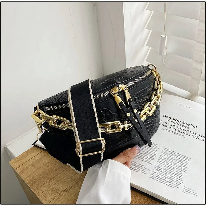 Vintage Stone Pattern PU Leather Waist Bags For Women