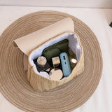 Vintage Straw Backpack Women's Shoulder Bag with PU Leather