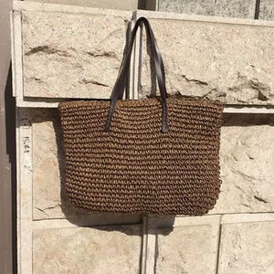 Vintage Straw Beach Bag Rattan Woven Shoulder Bag Large Capacity