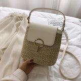 Vintage Straw Shoulder Weaving Bucket Beach Holiday Bag Women Woven Bucket Flap