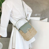 Vintage Straw Shoulder Weaving Bucket Beach Holiday Bag Women Woven Bucket Flap