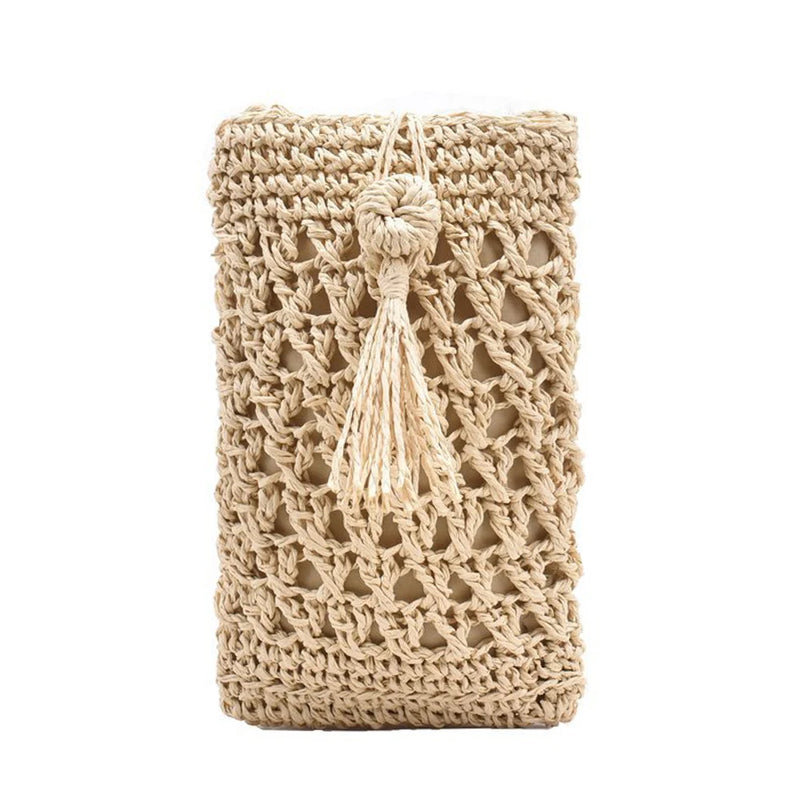 Vintage Straw Crossbody Phone Bag Women Small Purse Ladies Single Shoulder Pouch
