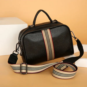 Vintage Stripe Small Square Bag Female PU Leather Shoulder Crossbody Bags