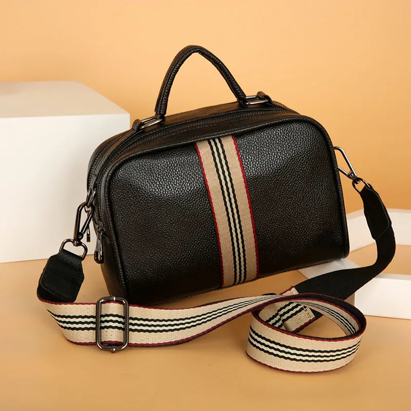 Vintage Stripe Small Square Bag Female PU Leather Shoulder Crossbody Bags