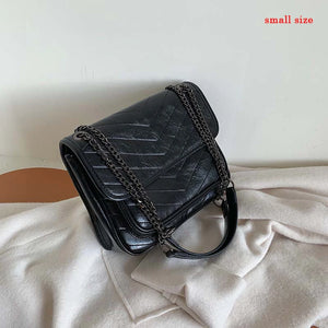 Vintage Stripe Women Shoulder Flap Bag High Oil PU Leather Handbags