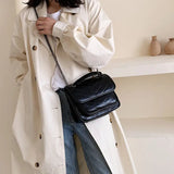 Vintage Stripe Women Shoulder Flap Bag High Oil PU Leather Handbags