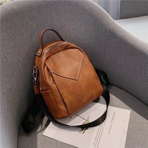 Vintage Style Leather Backpack for Teenager Girls Schoolbag