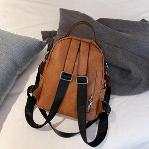 Vintage Style Leather Backpack for Teenager Girls Schoolbag