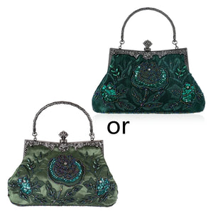 Vintage Beaded Floral Clutch Evening Bag Wedding Party Prom Handbag