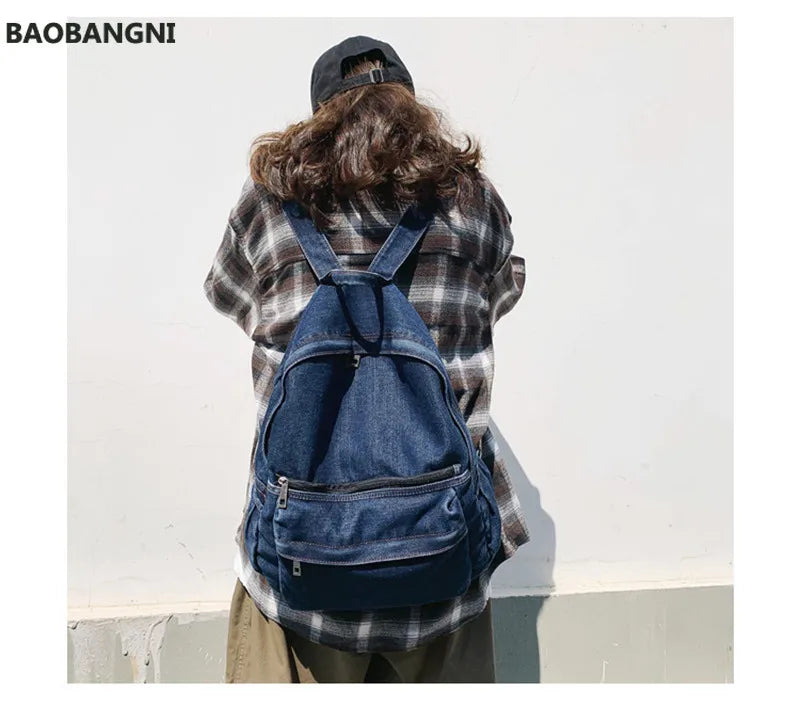Vintage Style Jeans Backpacks Bags Large Size School Bags