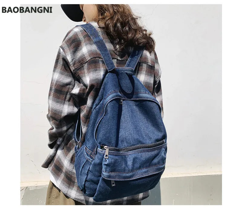 Vintage Style Jeans Backpacks Bags Large Size School Bags