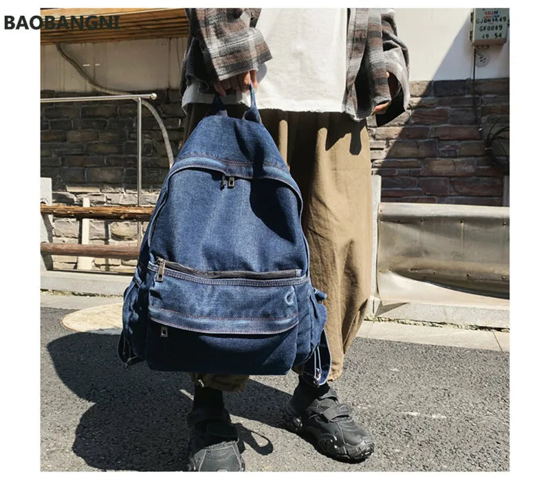 Vintage Style Jeans Backpacks Bags Large Size School Bags