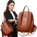 Vintage Style Women Backpack Pu Leather Girls Multifuncti...