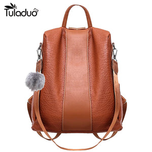 Vintage Style Women Backpack Pu Leather Girls Multifuncti...
