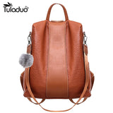 Vintage Style Women Backpack Pu Leather Girls Multifuncti...