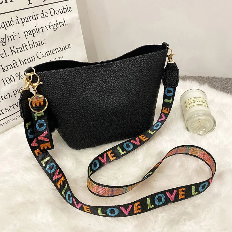 Vintage Summer Bucket Bag Women Shoulder Crossbody Purse