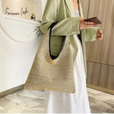 Vintage Straw Beach Bags Woven Bucket Bag Grass Tote Handbags