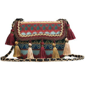 Vintage Tassel Weave Small Bag for Women Embroidery Shoulder Crossbody Travel