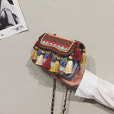 Vintage Tassel Weave Small Bag for Women Embroidery Shoulder Crossbody Travel