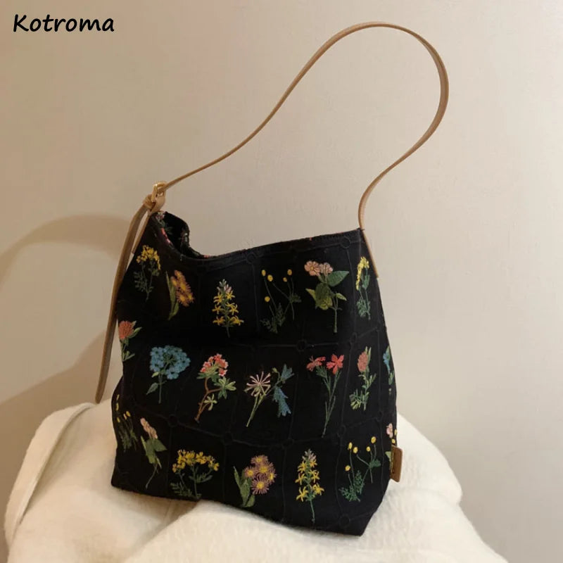 Vintage Floral Shoulder Bags Women Large Capacity Handbag Ladies