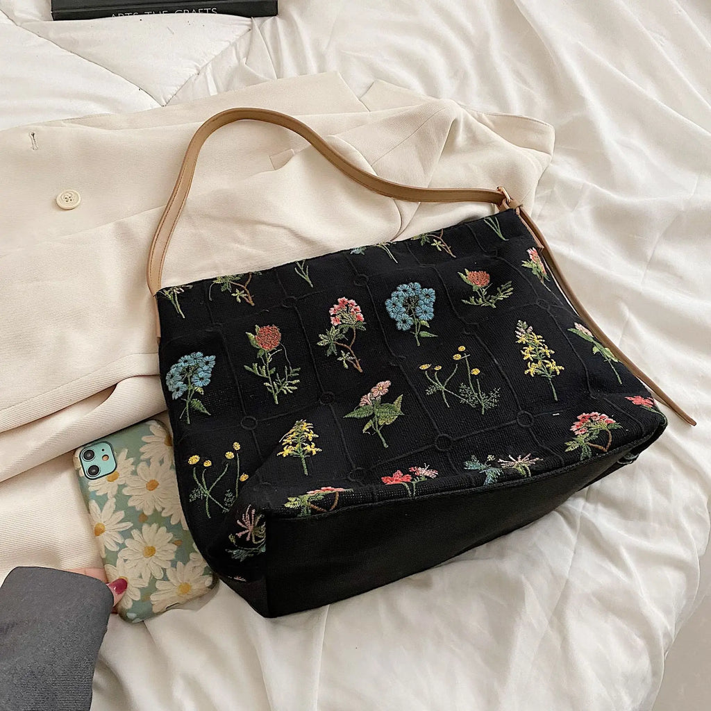 Vintage Floral Shoulder Bags Women Large Capacity Handbag Ladies