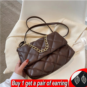 Vintage Texture Rhombus Crossbody Bag Chains Messenger Handbag