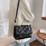 Vintage Texture Rhombus Crossbody Bag Chains Messenger Handbag