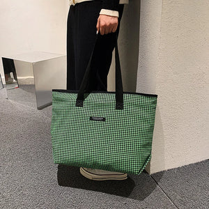 Vintage Houndstooth Tote Bag Women's Large Capacity Shoulder Bag