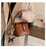 Vintage Bucket Bag Winter PU Leather Women Handbag